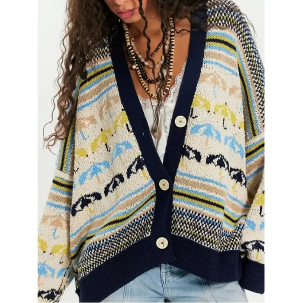 FREE PEOPLE We The Free Umbrella Knit Cardigan Sweater Oversized Large NWT